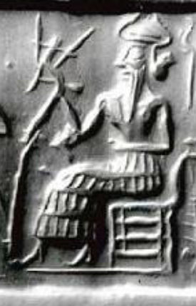 la divinità seduta sul trono rappresentata sul sigillo VA 243. Identificata con il dio Enlil