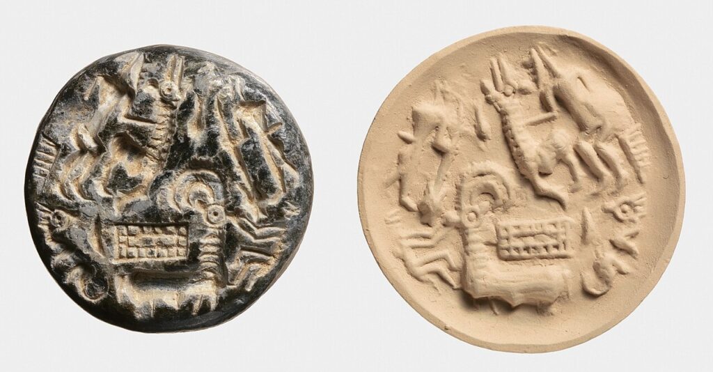 Sigillo di Dilmun con cacciatori e capre (datato all'inizio del II millennio a.C.)