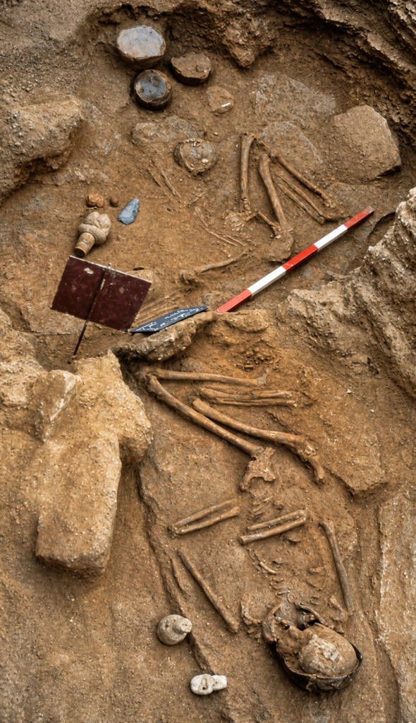 Necropoli di Cuccuru s'Arriu di Cabras, le tombe 385 e 386 in fase di scavo.