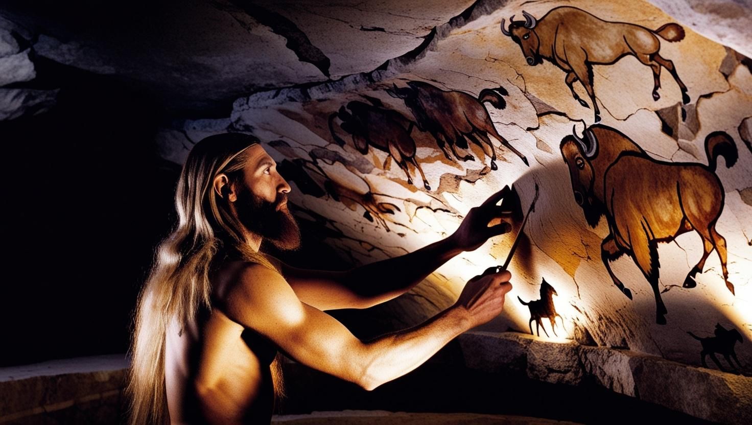 grotte di lascaux con unmo preistorico e arte paleolitaca